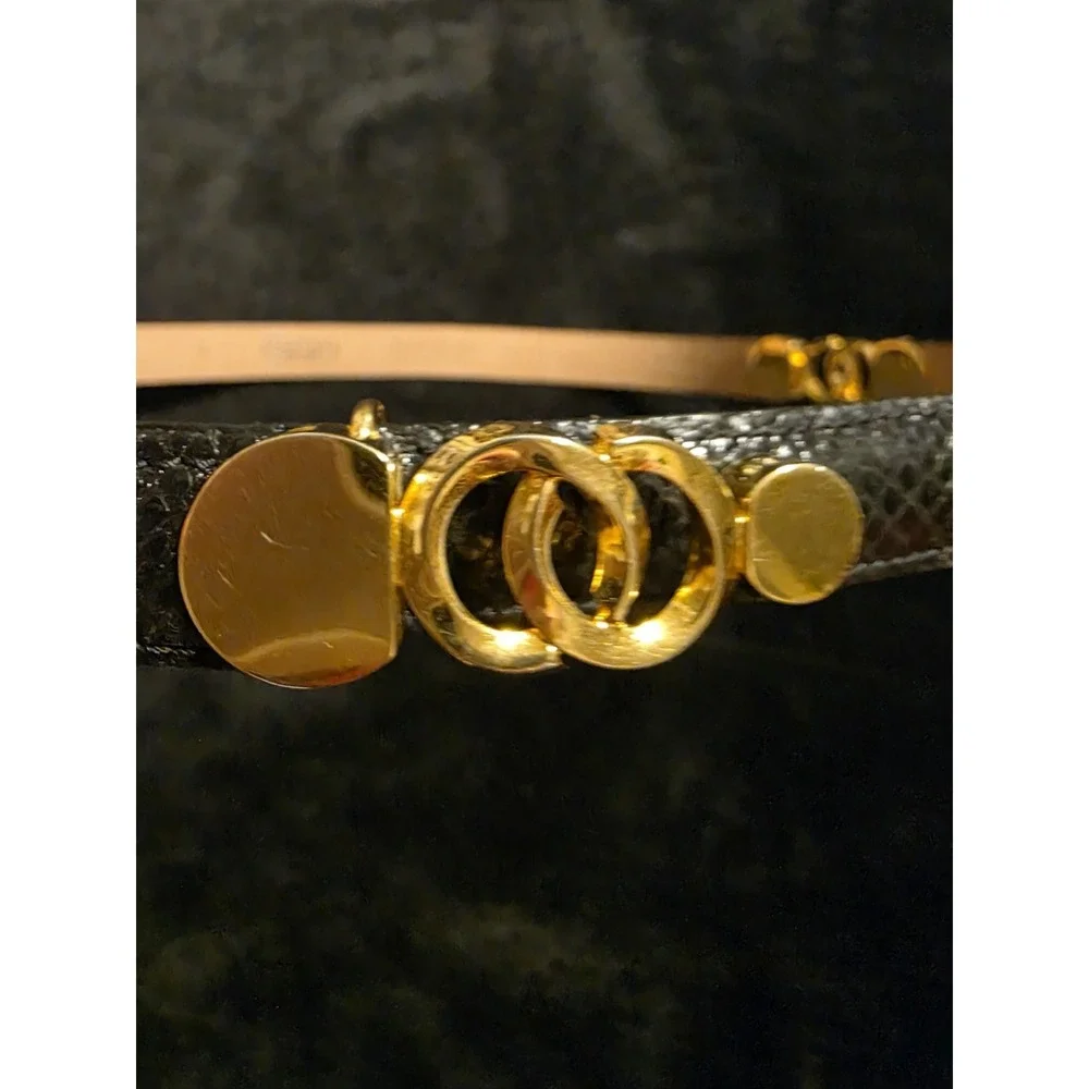 WCM NEW YORK   Black Genuine Reptile & Brass Bold Statement Belt Size SMALL